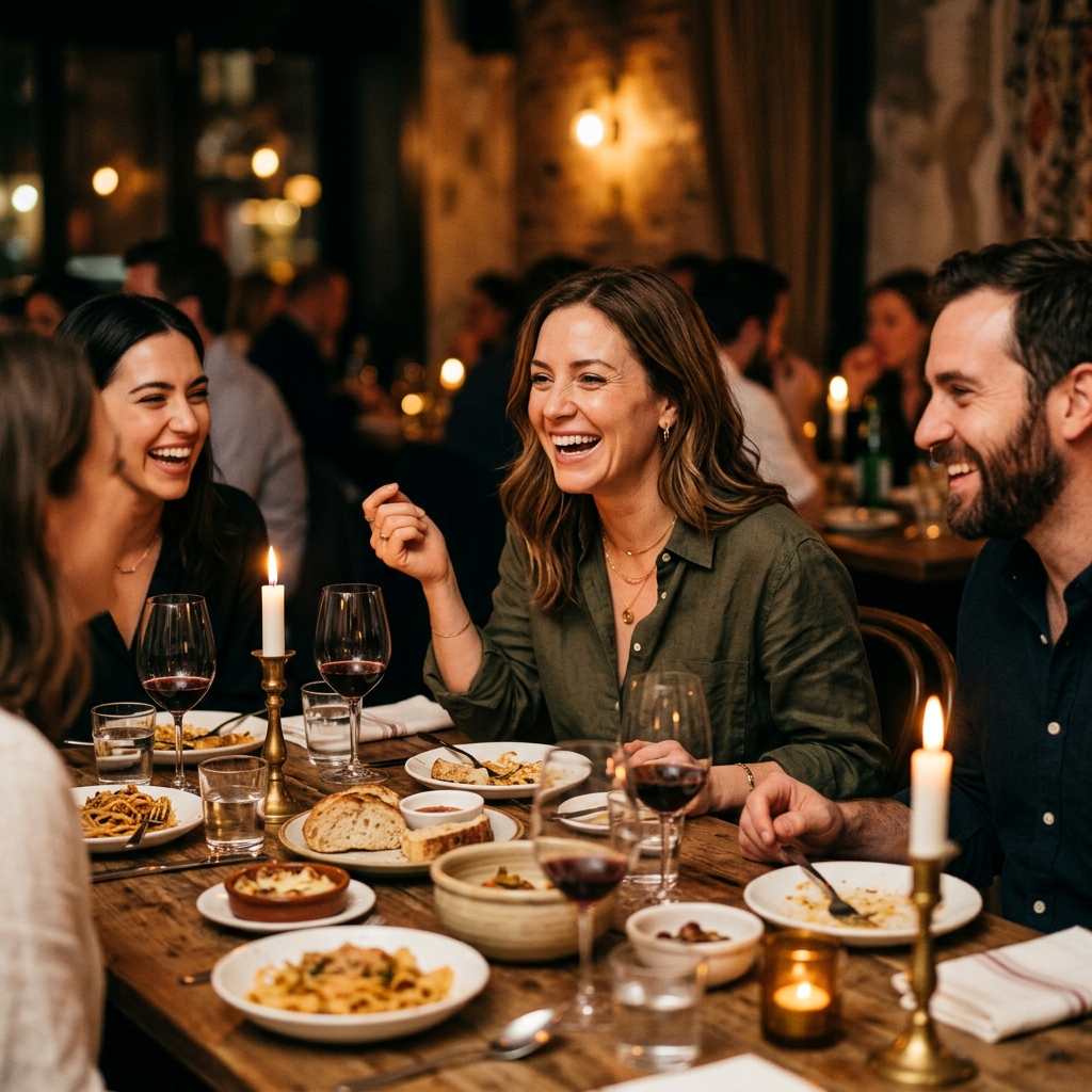 Woman at dinner table with friends