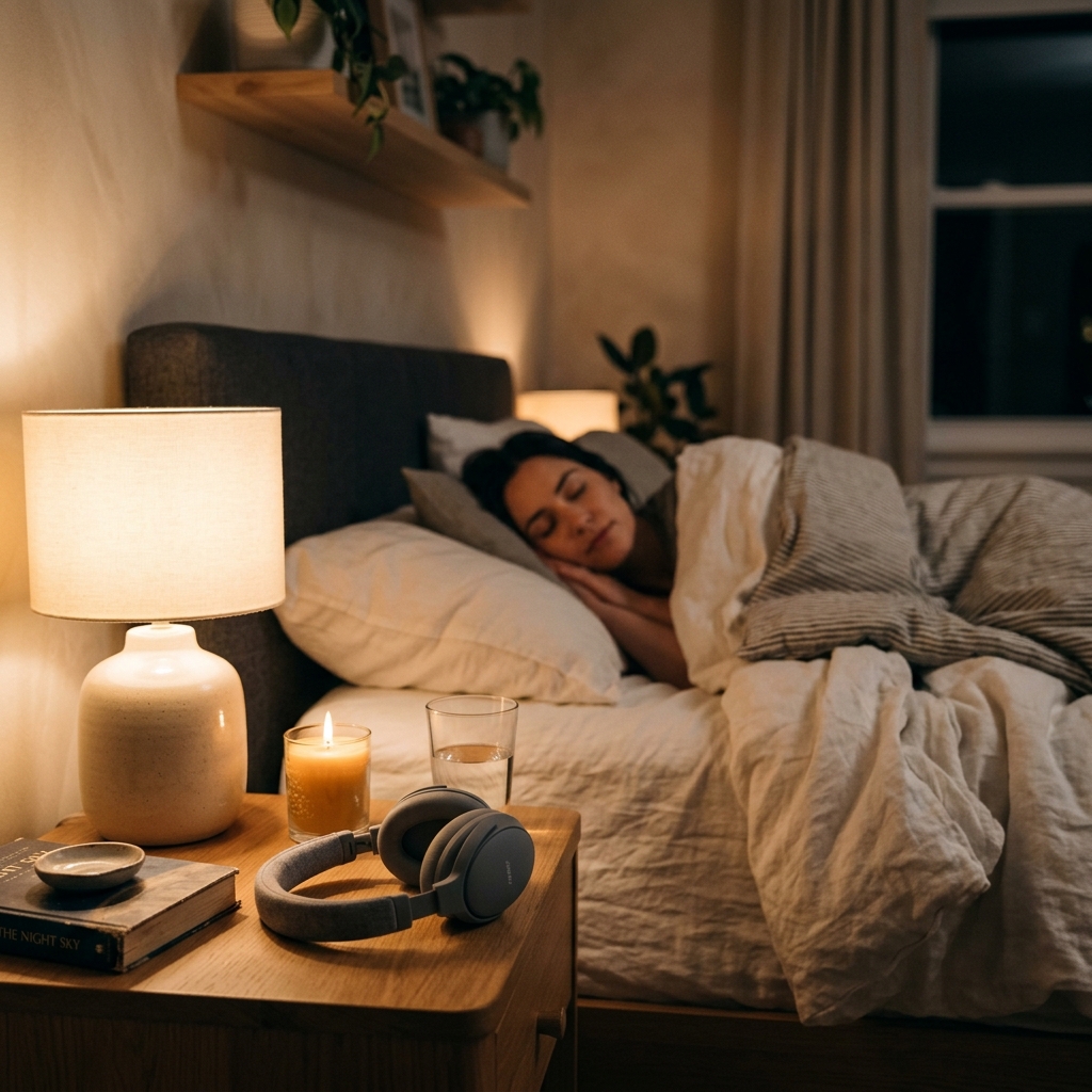 Peaceful bedroom at night